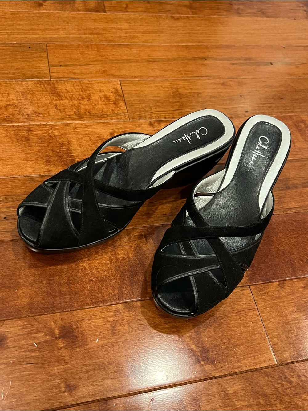 Stuart Weitzman Black Suede Crisscross Mule Heels